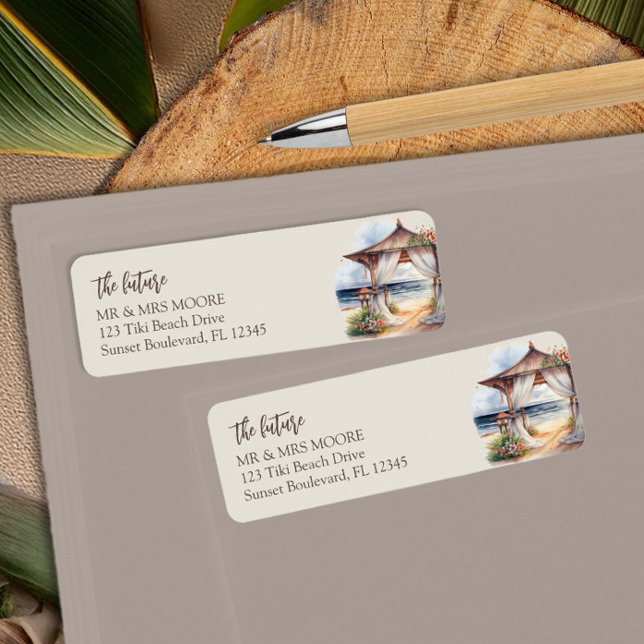 Sunset Beach die Zukunft Mr. und Mrs. Rücksendeadr (Future Mr & Mrs, Return address labels from the Sunset Beach Wedding Collection by Darling & May)