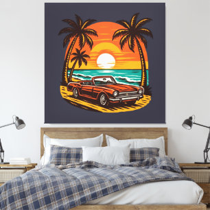 Sunset Beach Drive: Retro Summer Escape Leinwanddruck