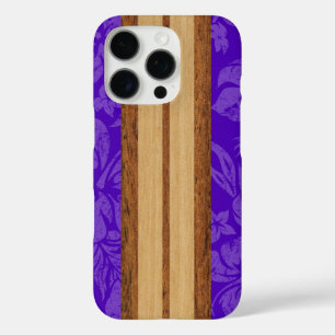 Sunset Beach Faux-Holz-Surfboard Hawaiian Lila iPhone 16 Pro Hülle