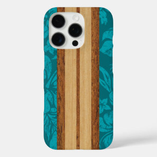 Sunset Beach Faux-Holz-Surfbrett Hawaiian Türkis iPhone 16 Pro Hülle