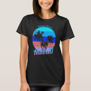 Sunset Beach Hawaii Retro Tropical Palm Trees Vaca T-Shirt