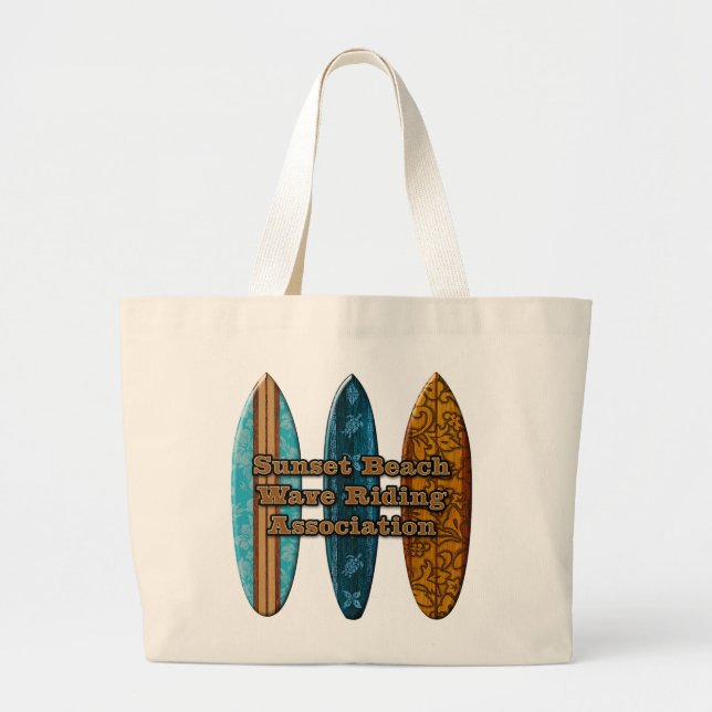 Sunset Beach Hawaiian Surfboards Waving Riders Tas Jumbo Stoffbeutel (Vorne)