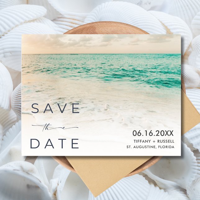 Sunset Beach Hochzeit Save the Date Postkarte (Sunset Beach Wedding Save the Date Postcard)