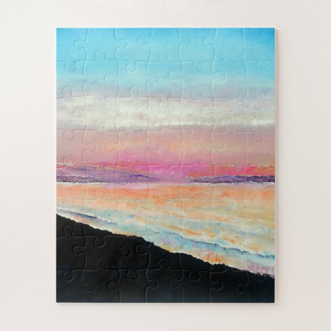 Sunset Beach Lake Pink Blue Puzzle (Vertikal)
