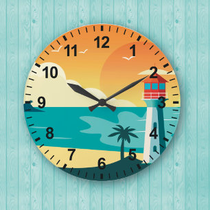 Sunset Beach Lighthouse Wall Clock Große Wanduhr