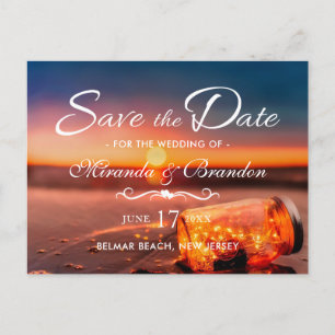 Sunset Beach Mason Jar Blue Night Save the Date Ankündigungspostkarte