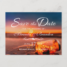 Sunset Beach Mason Jar Blue Night Save the Date Ankündigungspostkarte
