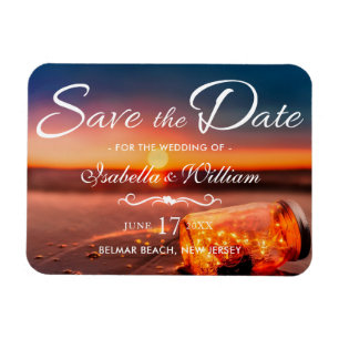 Sunset Beach Mason Jar Blue Night Save the Date Magnet