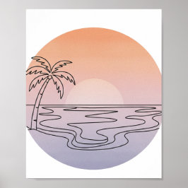 Sunset Beach Minimalist Line Art Poster 