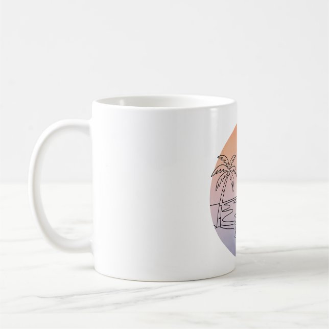 Sunset Beach Minimalist Mug – Hand-Drawn Tropical  Kaffeetasse (Links)