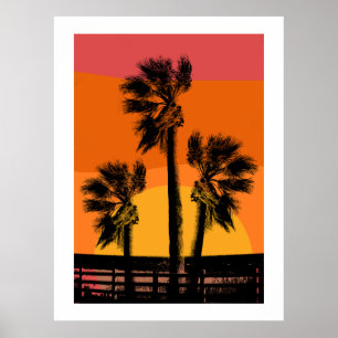 Sunset Beach Palm Tree Poster