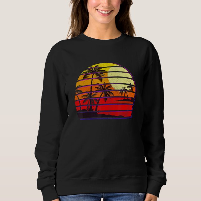 Sunset Beach Palm Tree Sommerurlaub Urlaub Sweatshirt (Vorderseite)