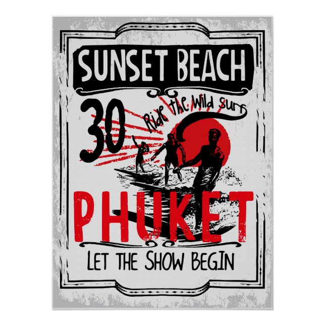Sunset Beach Phuket Vintag Surfen Poster (Vorderseite)