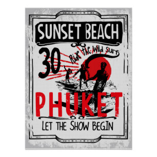 Sunset Beach Phuket Vintage Surfen Poster