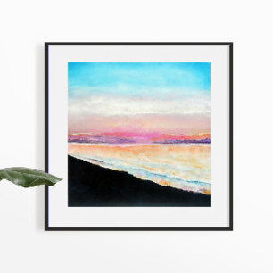 Sunset Beach Pink Blue Art Print Poster