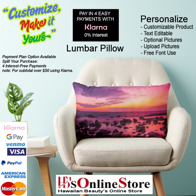 Sunset Beach Polyester Lumbar Pillow 42 Lendenkissen (Sunset Beach Polyester Throw Pillow 42.)
