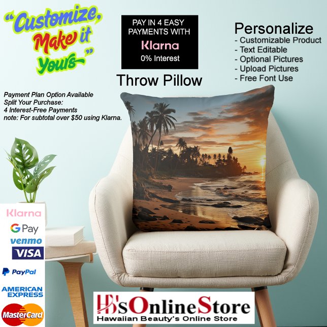 Sunset Beach Polyester Throw Kissen 1 (Sunset Beach Square Polyester Large Pillow 1.)