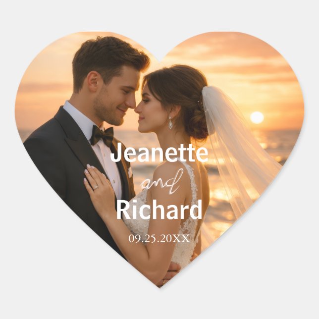 Sunset Beach Romantic Wedding Vows  Herz-Aufkleber (Vorderseite)