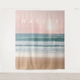 Sunset Beach Rosy Ocean Mural | Mauer Wandteppich