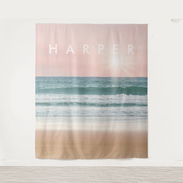 Sunset Beach Rosy Ocean Mural | Mauer Wandteppich (Vorderseite)