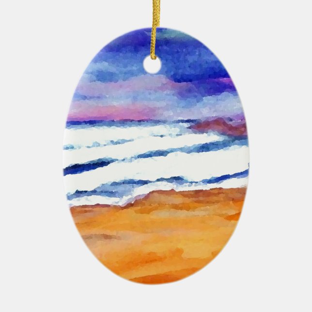 Sunset Beach Surf Ocean Waves Decor Gifts Art Keramikornament (Vorne)