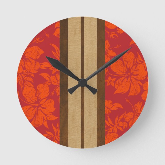 Sunset Beach Surfboard Hawaiian Wall Uhren (Vorderseite)