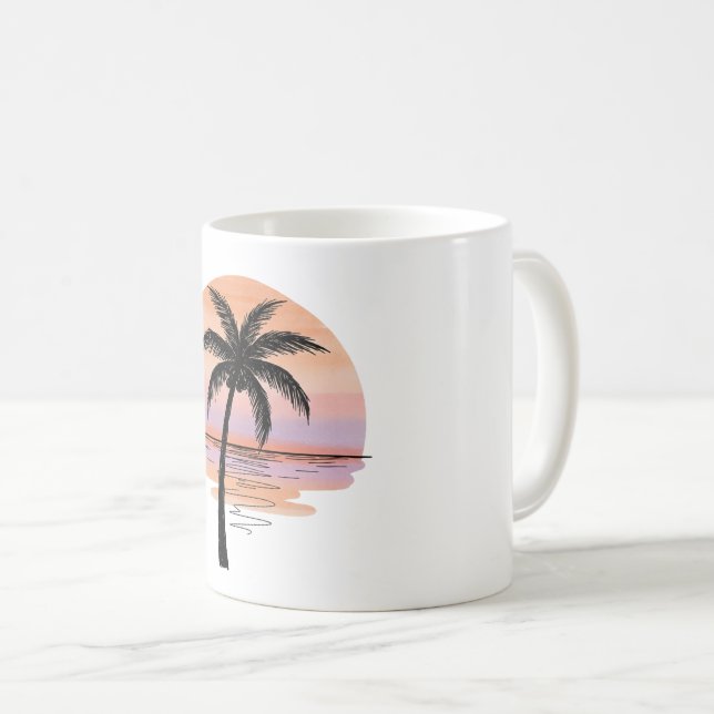 Sunset Beach Vibes – Minimalist Hand-Drawn Mug Kaffeetasse (VorderseiteRechts)