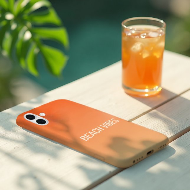 Sunset Beach Vibes - Modernes Design iPhone 16 Hülle (Sunset gradient style for your tech. Carry 'Beach Vibes' everywhere.)