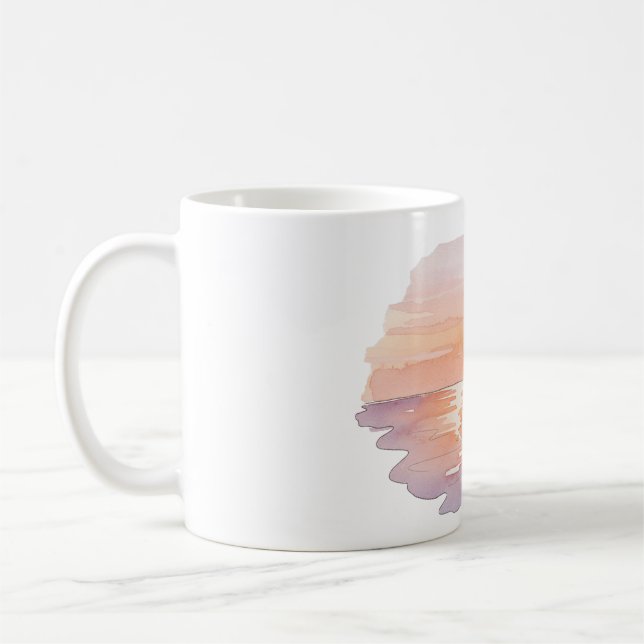 Sunset Beach Waves – Minimalist Hand-Drawn Mug Kaffeetasse (Links)