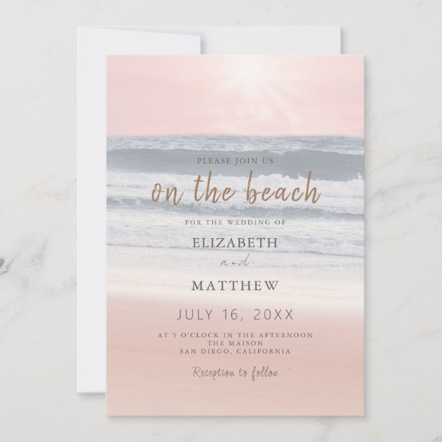 Sunset Beach Wedding | Oceanside Wedding Einladung (Vorderseite)
