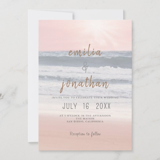 Sunset Beach Wedding | Oceanside Wedding Einladung (Vorderseite)
