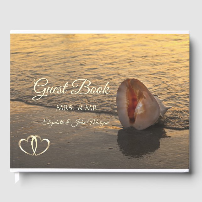 Sunset Beach Wedding, Seashell Guest Book Gästebuch (Vorderseite)