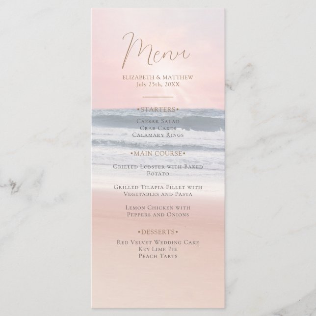 Sunset Beach Wedding | Seaside Beach Wedding Menükarte (Vorderseite)