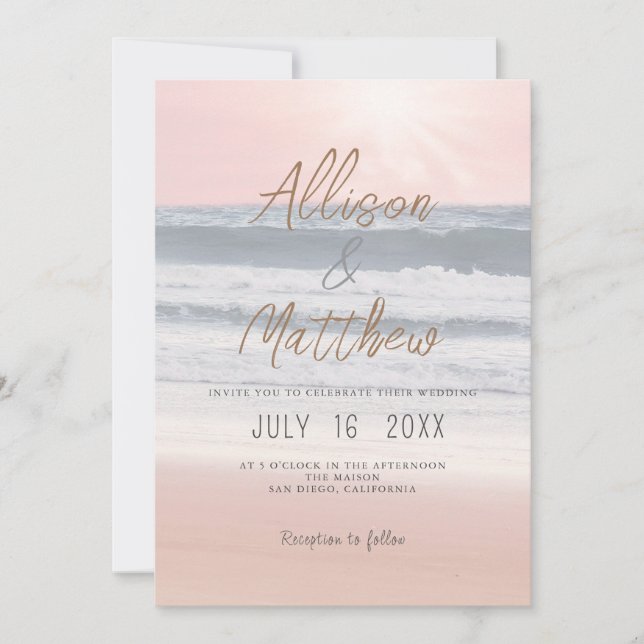 Sunset Beach Wedding | Seaside Wedding Einladung (Vorderseite)
