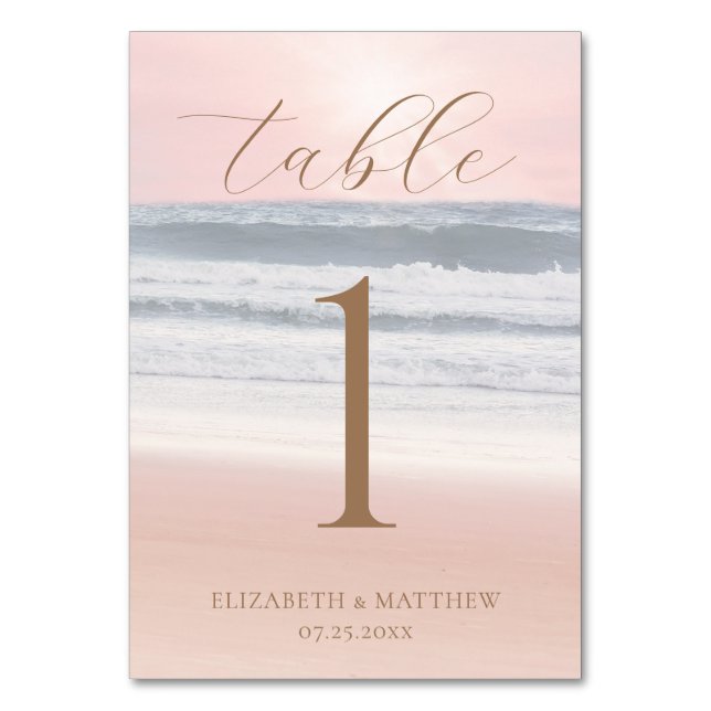 Sunset Beach Wedding Tischnummer (Vorderseite)
