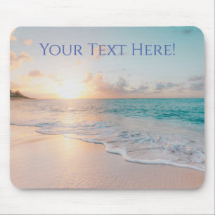 Sunset Beach With Gentle Waves, Your Message/Name Mousepad