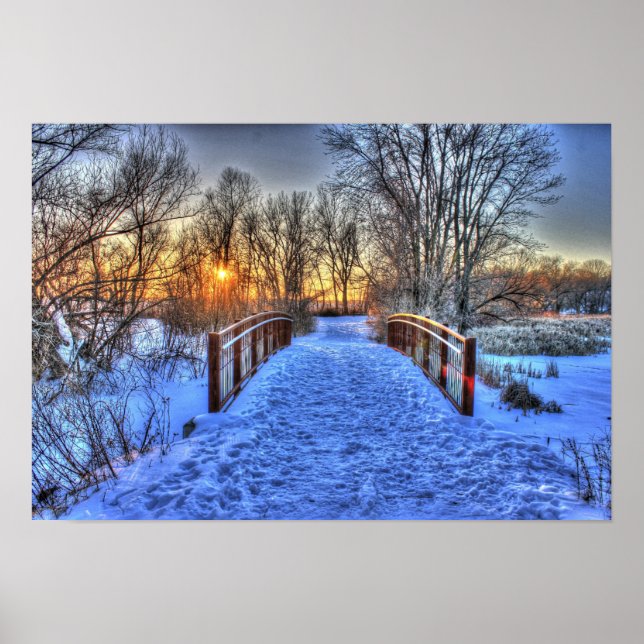 Sunset Beyond the Bridge Winterszene Poster (Vorne)
