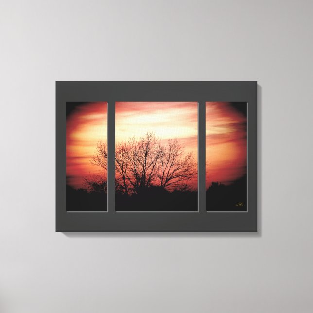 Sunset Birch Triptych Wrapped Canvas Print Leinwanddruck (Vorderseite)