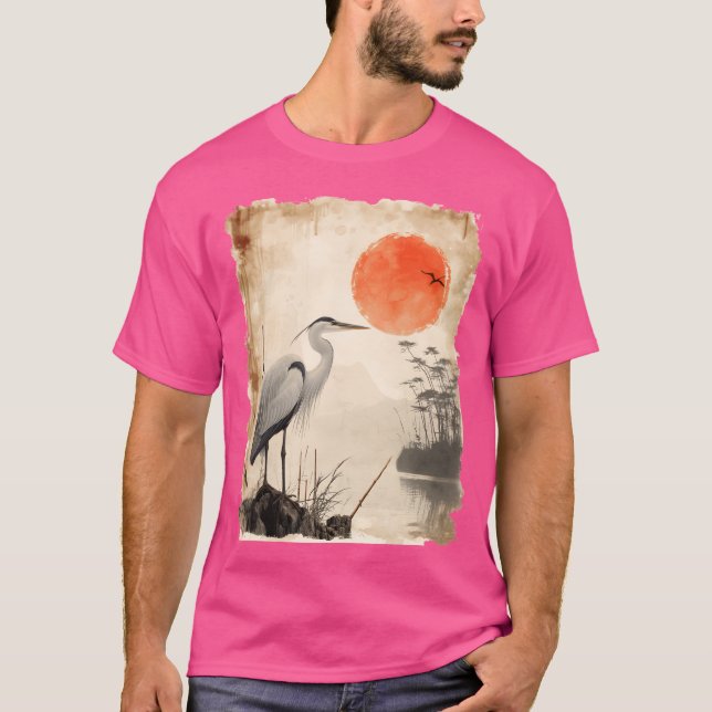 Sunset Bird Silhouette Wildlife Papyrus Japanisch  T-Shirt (Vorderseite)