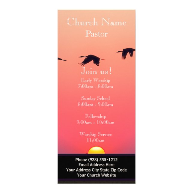Sunset Birds Church Rack Card, Beitritt zu US Serv Werbekarte (Vorne)