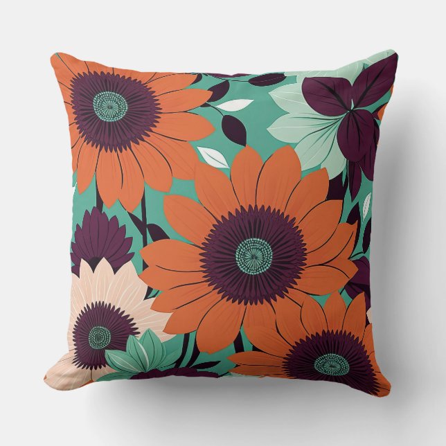 Sunset Bloom - Bold Vector Art / Retro Pop Floral Kissen (Vorderseite)