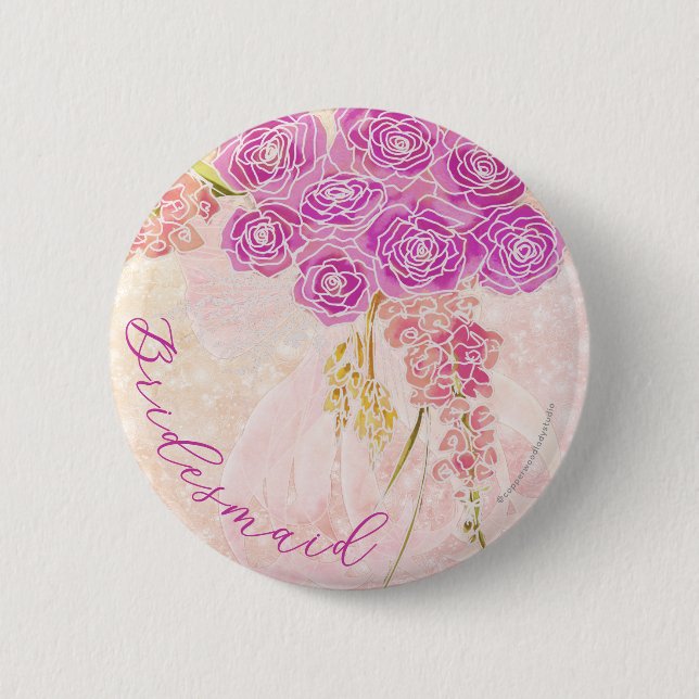 Sunset Blush zarte Schleife Helles Bouquet Brautju Button (Vorderseite)