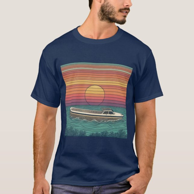 Sunset Boat Serenity T-Shirt (Vorderseite)