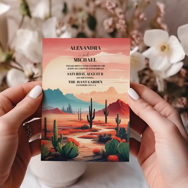 Sunset Boho Desert Cactus Wedding Einladung (Von Creator hochgeladen)
