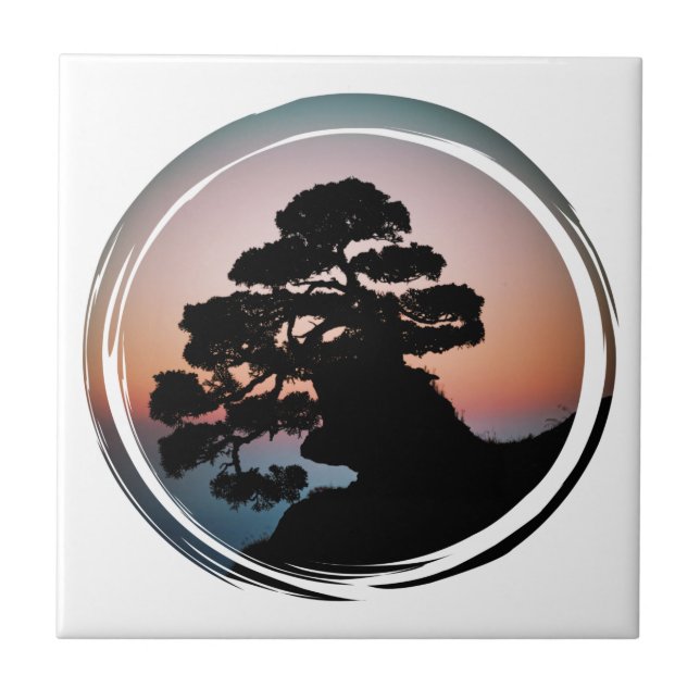 Sunset Bonsai Tree Fliese (Vorderseite)
