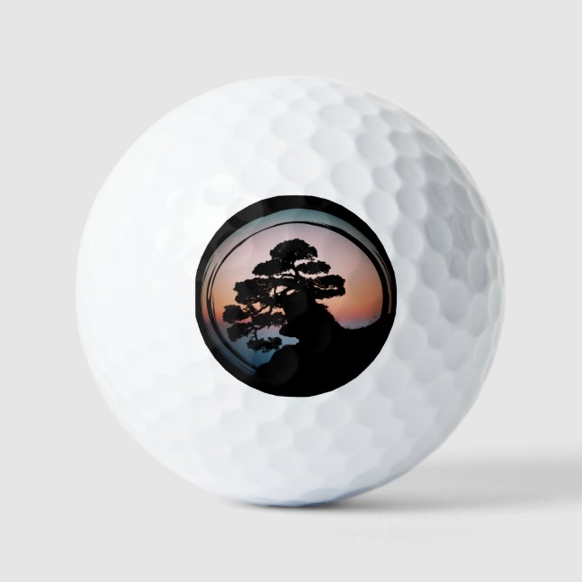 Sunset Bonsai Tree Keramik Tile Desk Organizer Gol Golfball (Vorderseite)