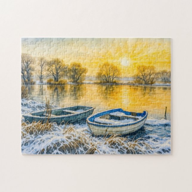 Sunset Boote Flussufer Aquarell havelland Puzzle (Horizontal)