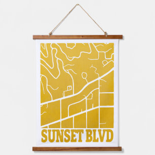 Sunset Boulevard - Minimalistische Karte von Los A Wandteppich Mit Holzrahmen
