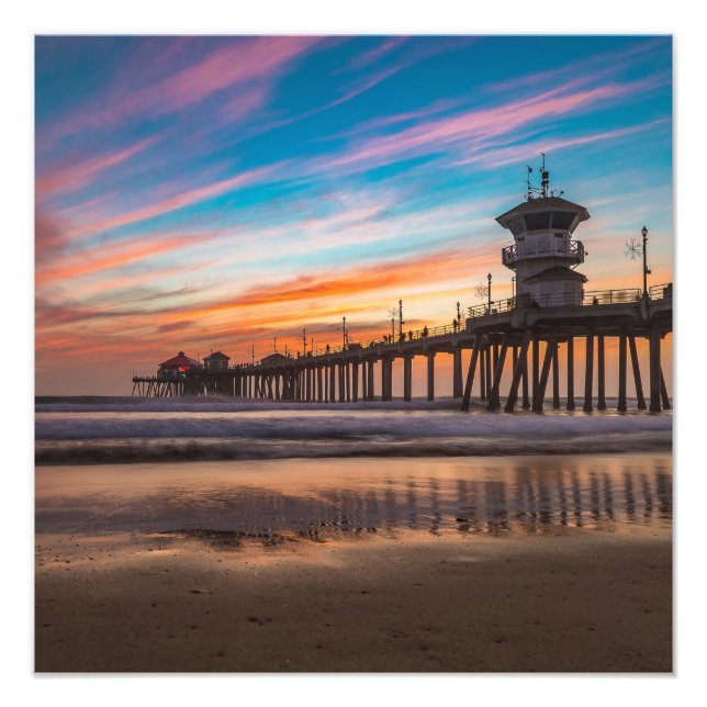 Sunset by Huntington Beach Pier in Kalifornien Fotodruck (Vorne)