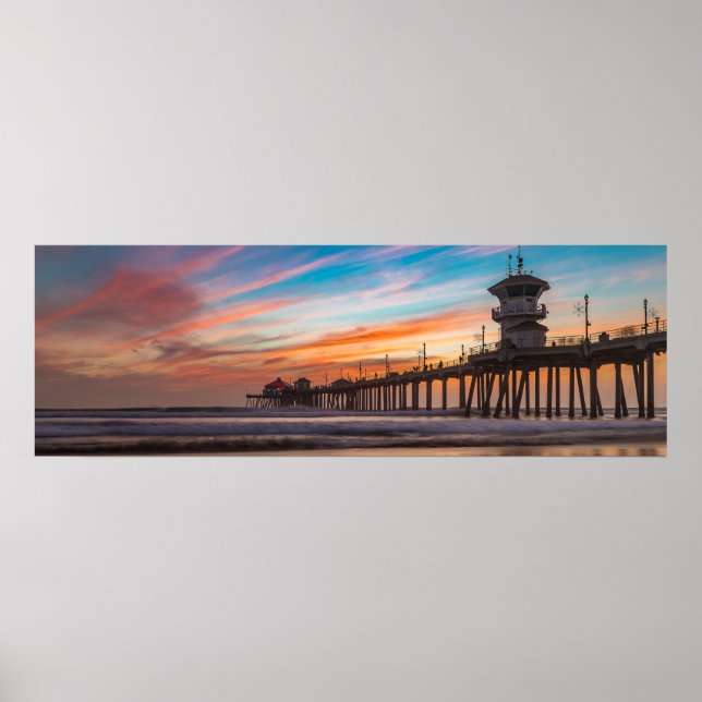 Sunset by Huntington Beach Pier in Kalifornien Poster (Vorne)